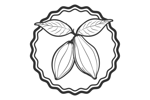 Cocoa Beans on Round Label. Cacao Product